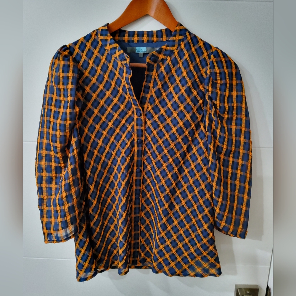 Anthropologie Eva Franco Textured Plaid Blouse Size 6 - Picture 3 of 12